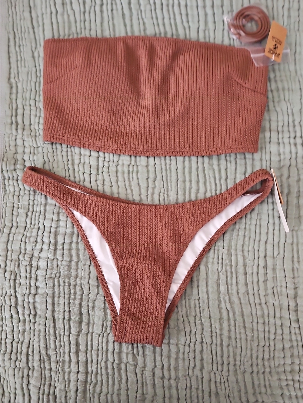 PINK Victoria's Secret Ribbed Bandeau Bikini Set in Rust